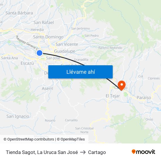 Tienda Sagot, La Uruca San José to Cartago map