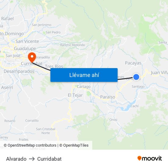 Alvarado to Curridabat map