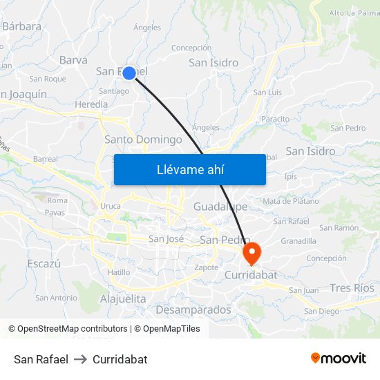 San Rafael to Curridabat map