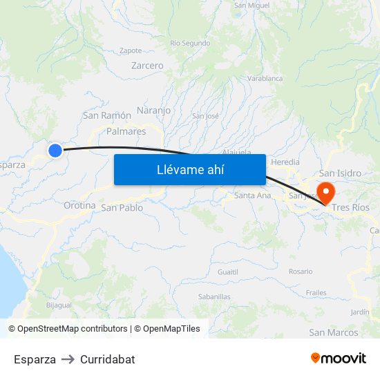 Esparza to Curridabat map