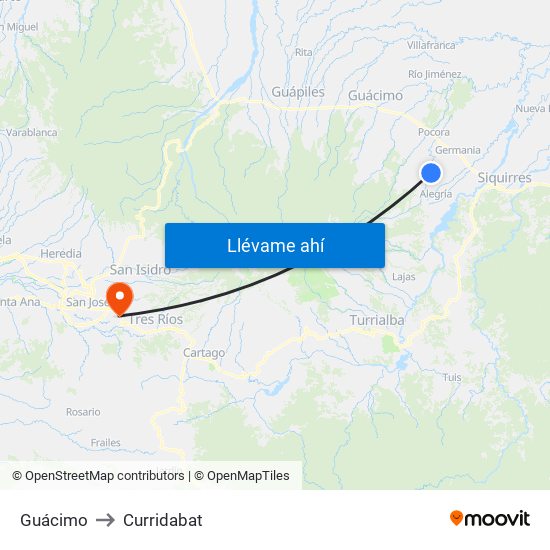 Guácimo to Curridabat map