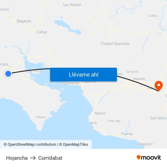 Hojancha to Curridabat map