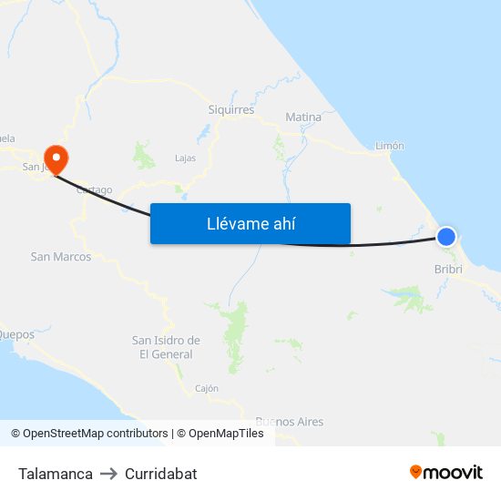 Talamanca to Curridabat map