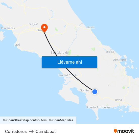 Corredores to Curridabat map