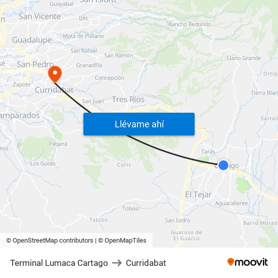 Terminal Lumaca Cartago to Curridabat map