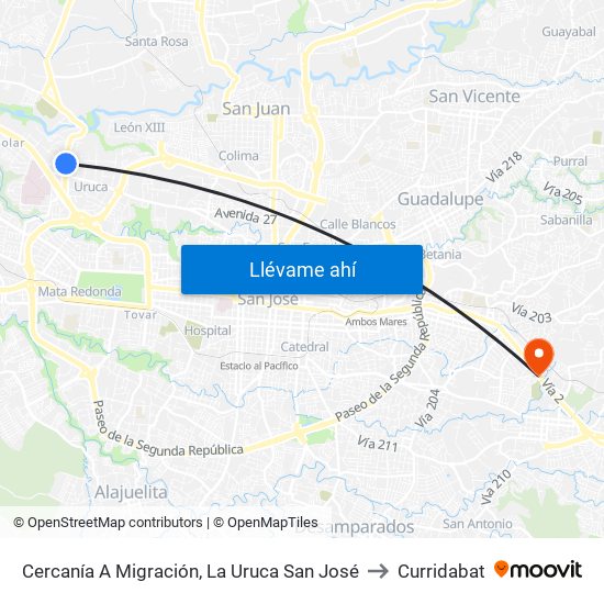 Cercanía A Migración, La Uruca San José to Curridabat map