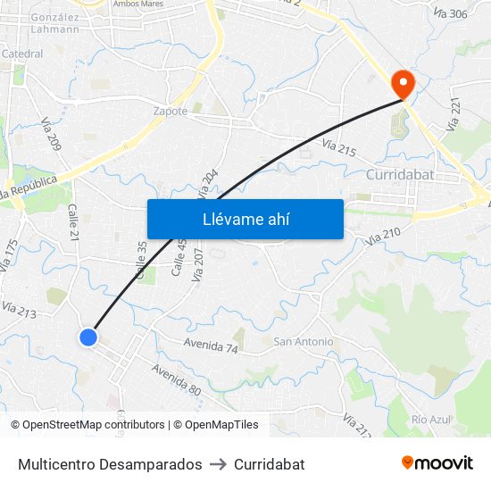 Multicentro Desamparados to Curridabat map