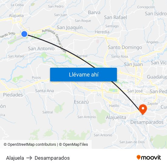 Alajuela to Desamparados map