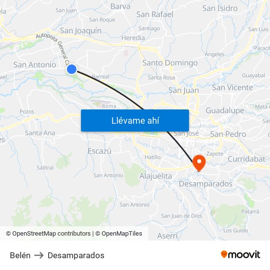 Belén to Desamparados map