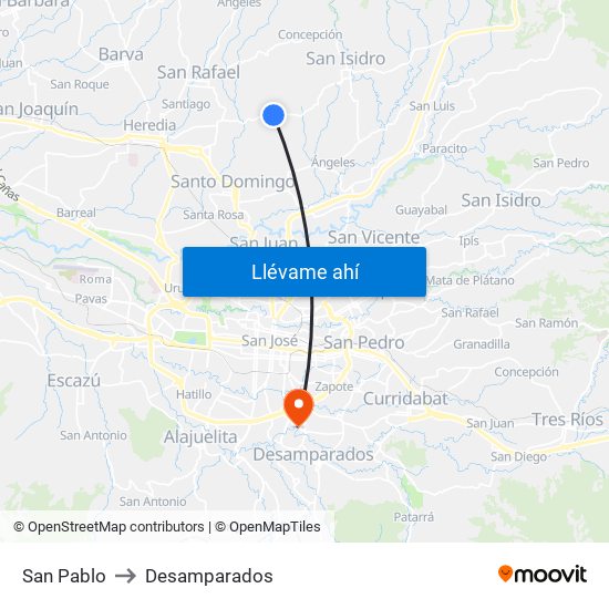 San Pablo to Desamparados map