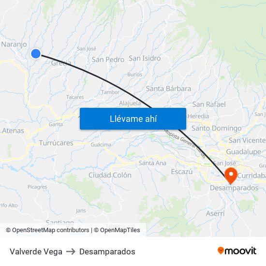 Valverde Vega to Desamparados map