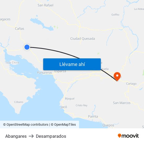 Abangares to Desamparados map