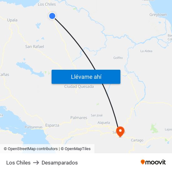 Los Chiles to Desamparados map