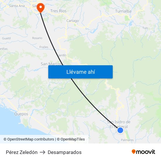 Pérez Zeledón to Desamparados map