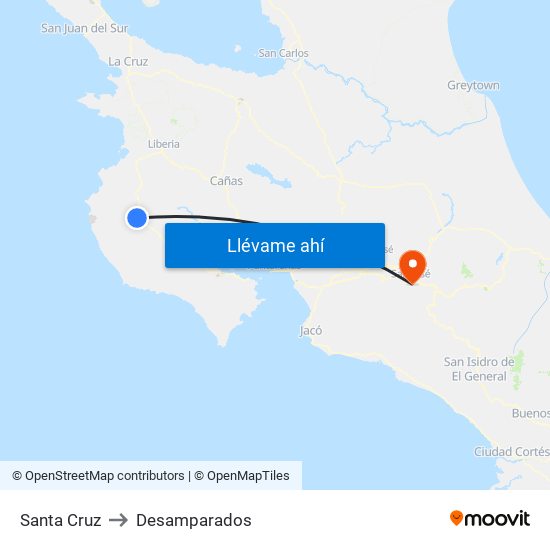 Santa Cruz to Desamparados map