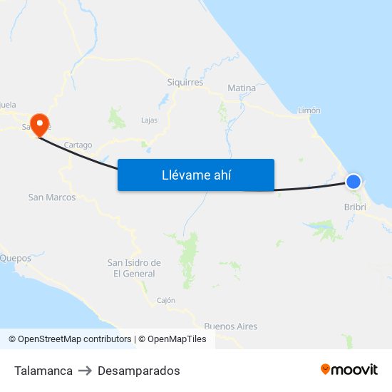 Talamanca to Desamparados map