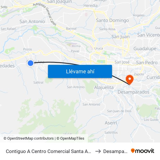 Contiguo A Centro Comercial Santa Ana Town Center to Desamparados map