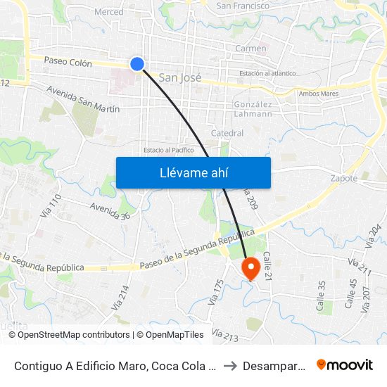 Contiguo A Edificio Maro, Coca Cola San José to Desamparados map