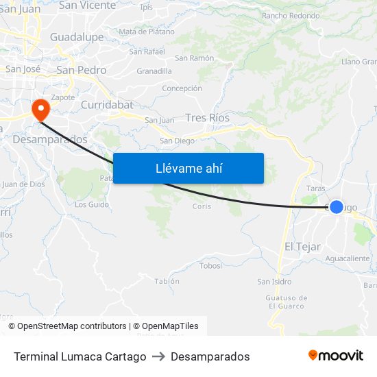 Terminal Lumaca Cartago to Desamparados map