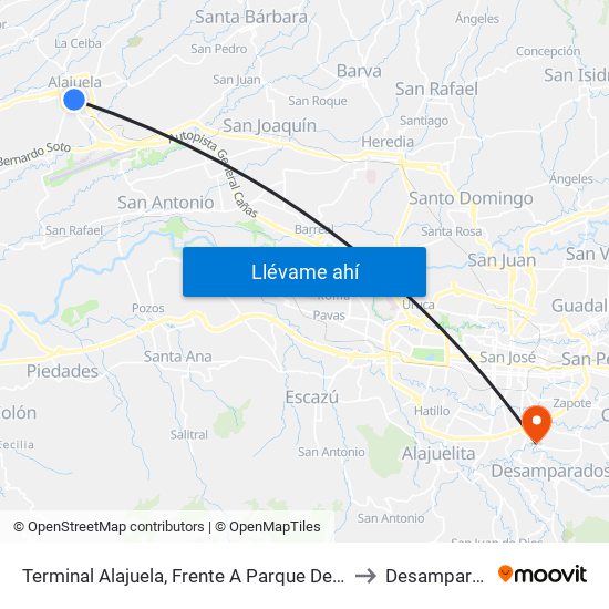 Terminal Alajuela, Frente A Parque De Los Niños to Desamparados map