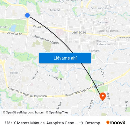 Más X Menos Mántica, Autopista General Cañas San José to Desamparados map