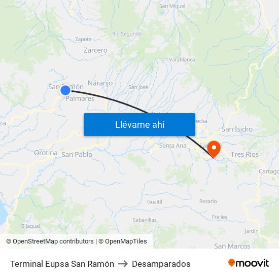 Terminal Eupsa San Ramón to Desamparados map