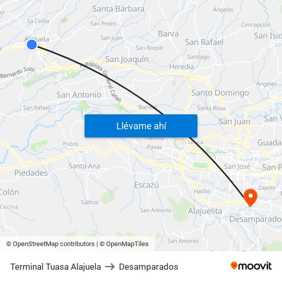 Terminal Tuasa Alajuela to Desamparados map