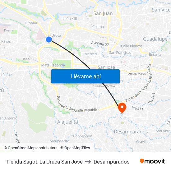Tienda Sagot, La Uruca San José to Desamparados map