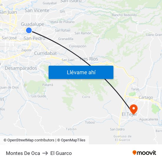 Montes De Oca to El Guarco map