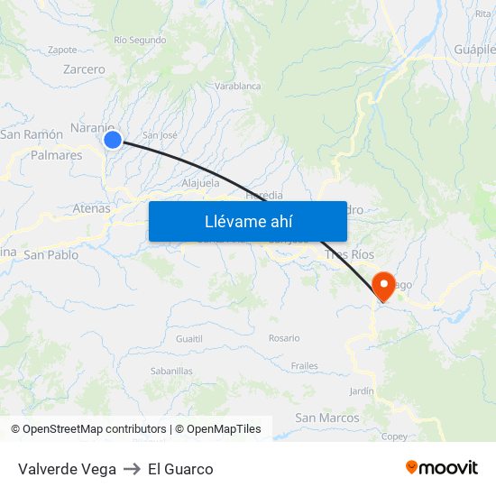 Valverde Vega to El Guarco map