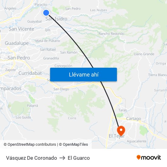 Vásquez De Coronado to El Guarco map