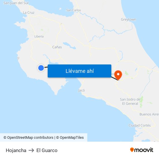 Hojancha to El Guarco map