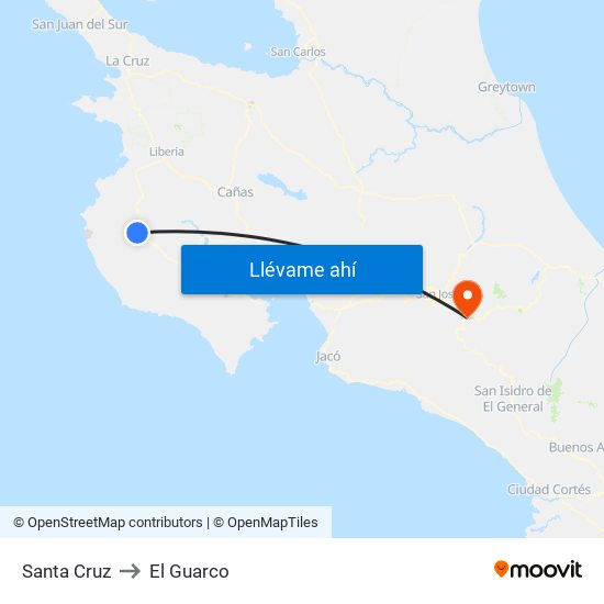 Santa Cruz to El Guarco map