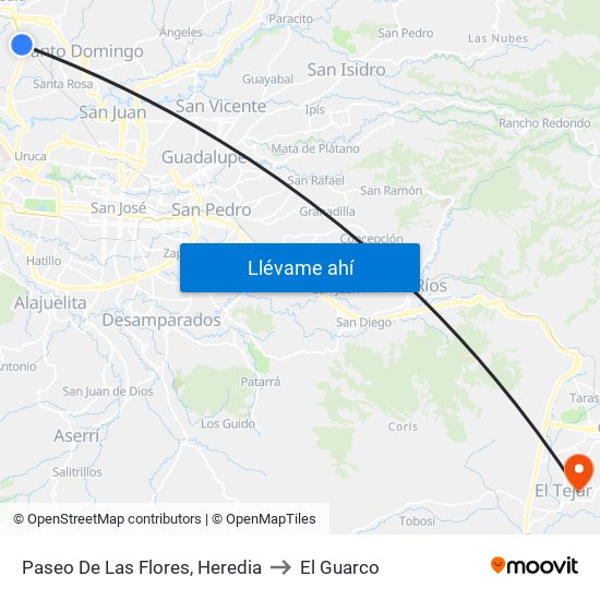 Paseo De Las Flores, Heredia to El Guarco map