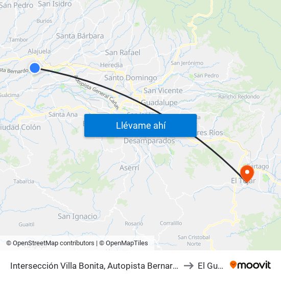 Intersección Villa Bonita, Autopista Bernardo Soto Alajuela to El Guarco map