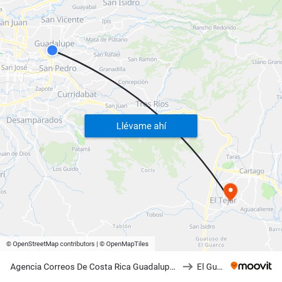 Agencia Correos De Costa Rica Guadalupe, Goicoechea to El Guarco map