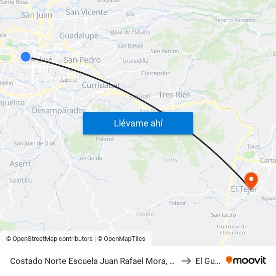 Costado Norte Escuela Juan Rafael Mora, Pitahaya San José to El Guarco map