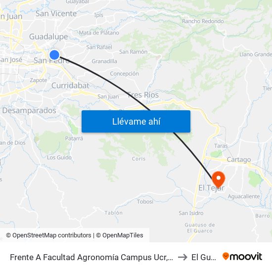 Frente A Facultad Agronomía Campus Ucr, Montes De Oca to El Guarco map