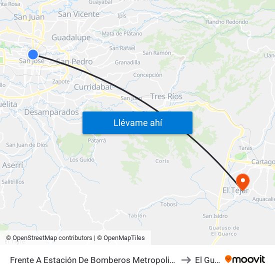 Frente A Estación De Bomberos Metropolitana Norte, San José to El Guarco map