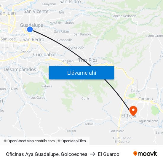 Oficinas Aya Guadalupe, Goicoechea to El Guarco map