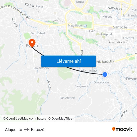 Alajuelita to Escazú map