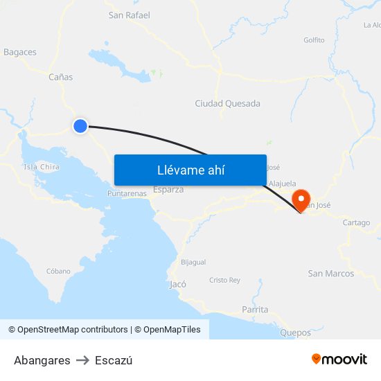 Abangares to Escazú map