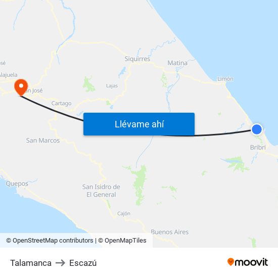 Talamanca to Escazú map