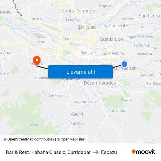 Bar & Rest. Kabaña Classic, Curridabat to Escazú map