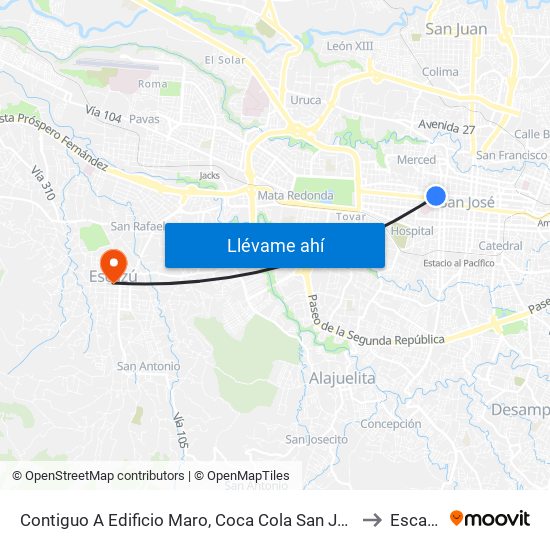 Contiguo A Edificio Maro, Coca Cola San José to Escazú map