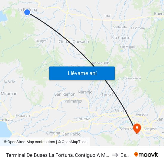 Terminal De Buses La Fortuna, Contiguo A Megasuper La Fortuna to Escazú map