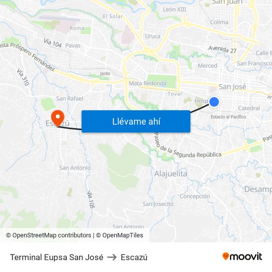 Terminal Eupsa San José to Escazú map