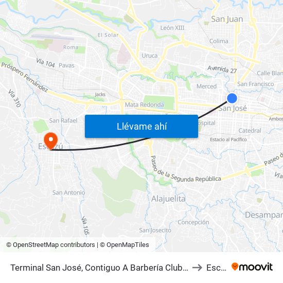 Terminal San José, Contiguo A Barbería Clubman Barbershop to Escazú map