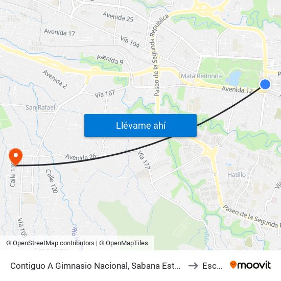 Contiguo A Gimnasio Nacional, Sabana Este San José to Escazú map