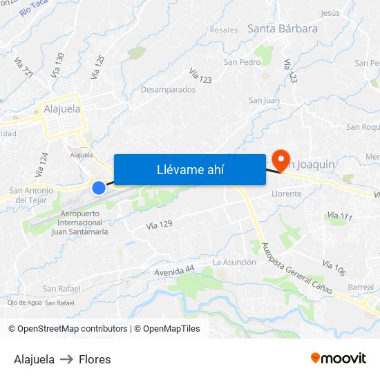 Alajuela to Flores map